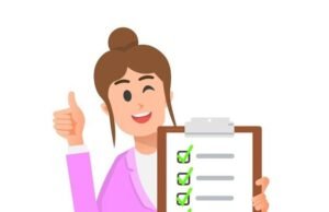 Pre pregnancy checklist Premium Vector _ A woman in a suit holding a checklist