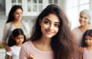 Nutrition in adolescent girls – healthy foods including fruits, vegetables, dairy, and lean proteins on a colorful plate