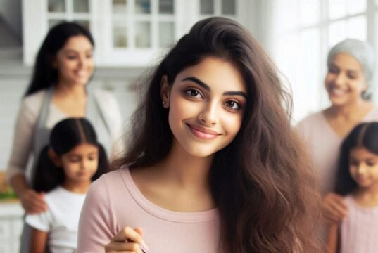 Nutrition in adolescent girls – healthy foods including fruits, vegetables, dairy, and lean proteins on a colorful plate