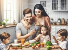 Nutrition for kids - a balanced plate of fruits, vegetables, grains, dairy, and protein.