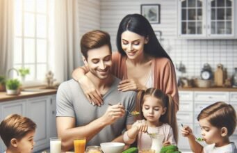 Nutrition for kids - a balanced plate of fruits, vegetables, grains, dairy, and protein.