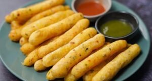 Crispy and healthy Bajra Suji Fingers made with millet and semolina, served as a nutritious snack, perfect for tea-time or appetizers.