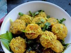 A bowl of steamed bajra vada with tadka